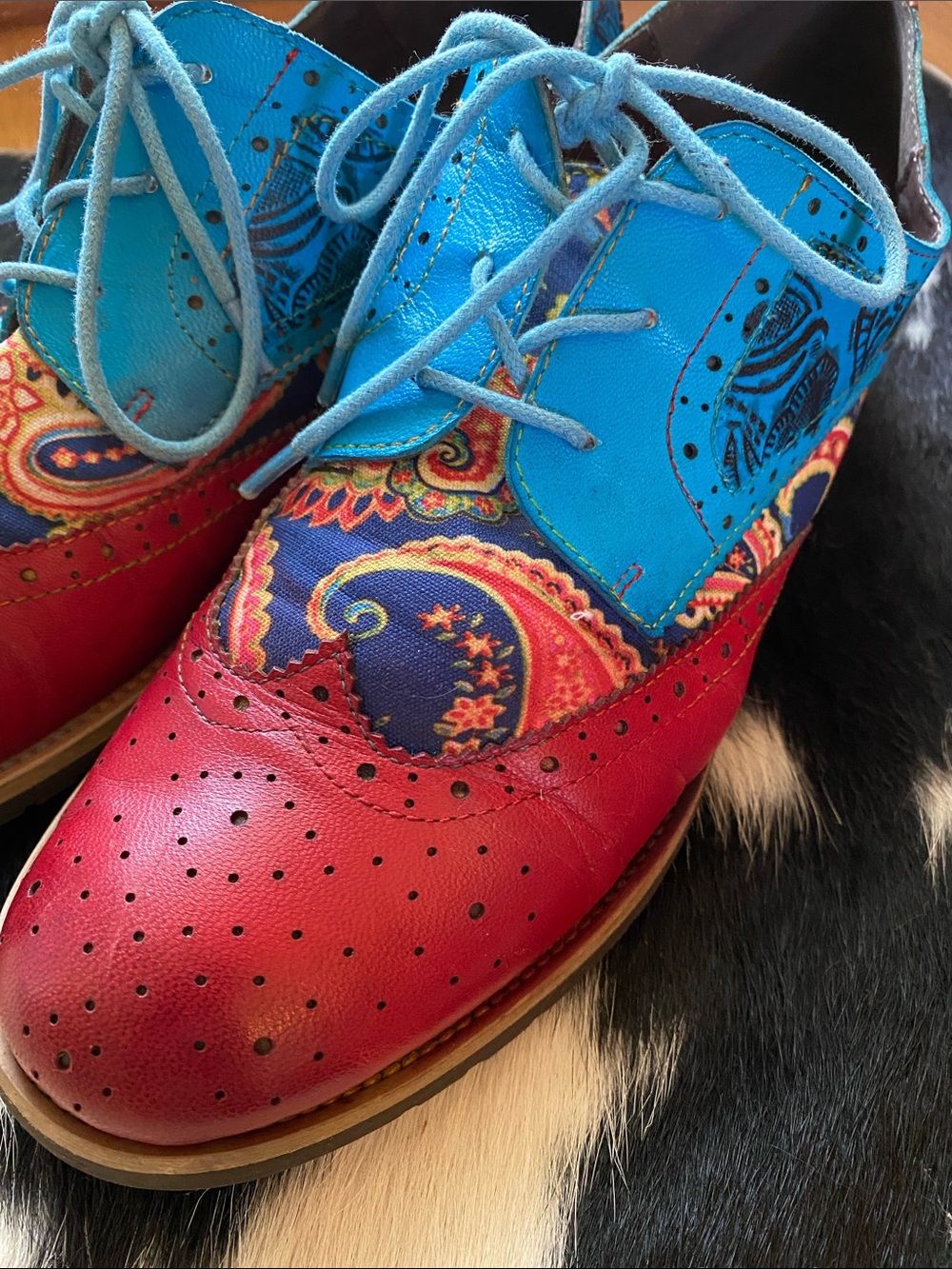Paisley Leather Brogue Oxfords - Boho Artisan Wingtip - Women's Sz 11 US 42 EU - Picture 8 of 15